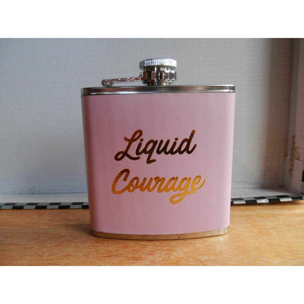 Pink/Gold Liquid Courage 6oz Flask Excellent Preowned Condition Great Gift Idea!